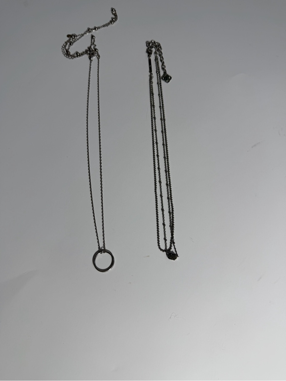 2 Pc Silver Tone Layered Necklace Bundle Circle Pendant Beaded